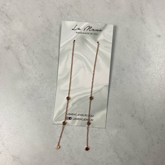 La Meno Treasure Earrings Rose Gold Plated Brass Long Circle Dangle Design (NWT) - Picture 3 of 4